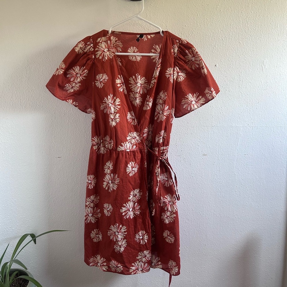 Madewell Red Floral Wraparound Dress M